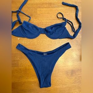 Monday Swimwear Bikini - Maui Top, Byron Bottom (Navy Crinkle, Medium)
